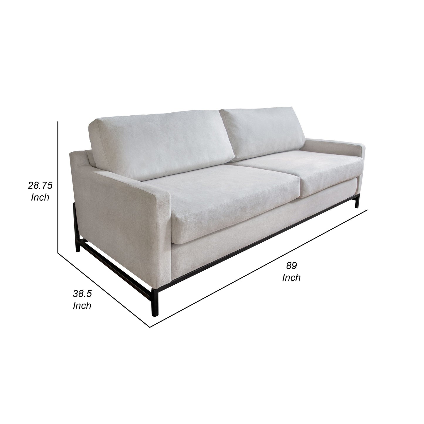 Canapé Raed, 2 coussins lombaires, 226 cm, bois massif, noir, polyester beige