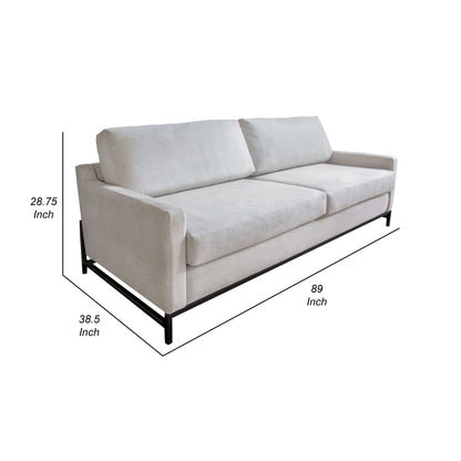 Canapé Raed, 2 coussins lombaires, 226 cm, bois massif, noir, polyester beige