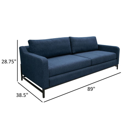 Canapé Raed, 2 coussins lombaires, 226 cm, bois massif, noir, polyester bleu