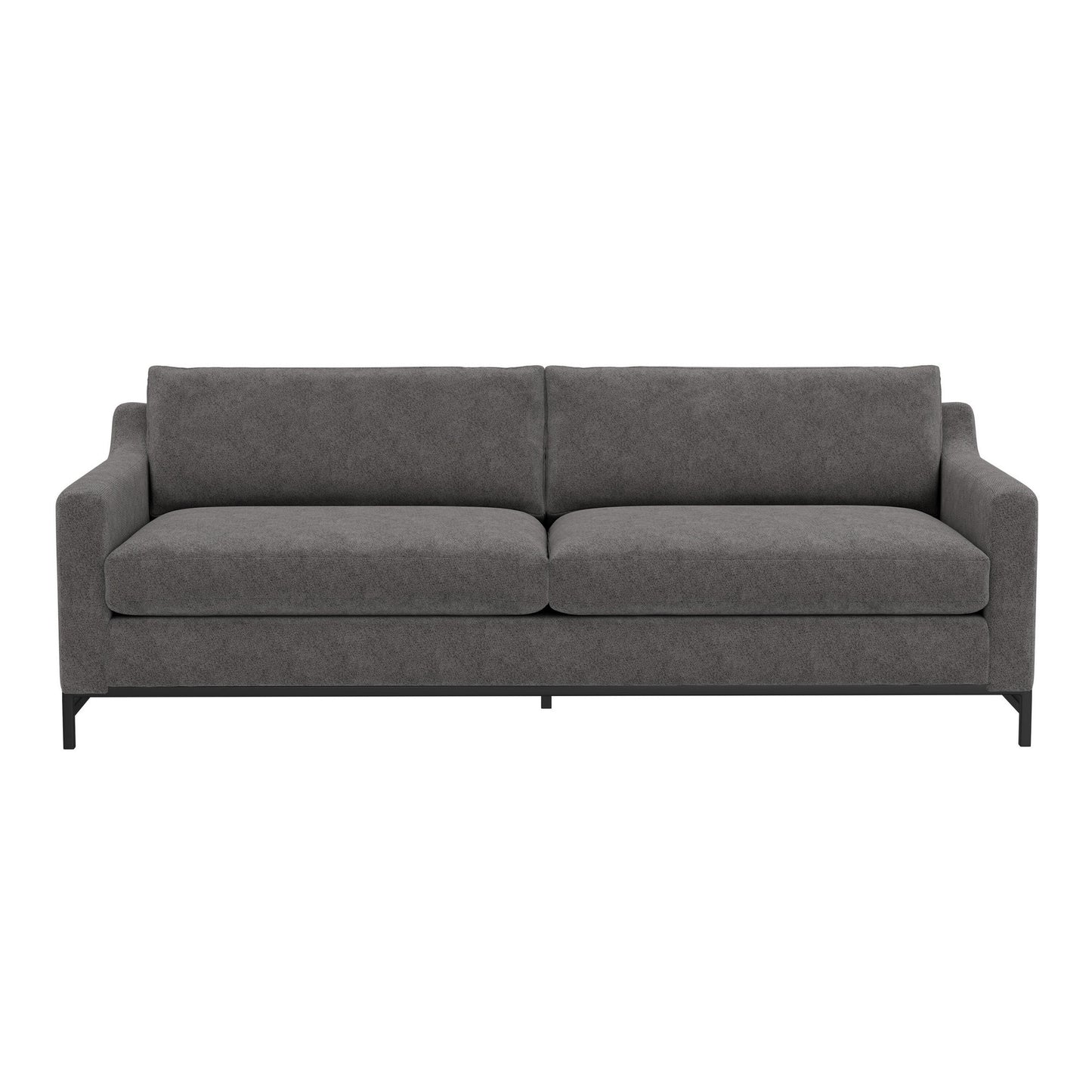 Canapé Raed, 2 coussins lombaires, 226 cm, bois massif, noir, polyester gris