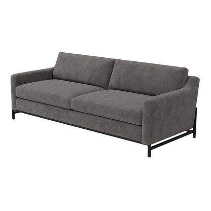 Canapé Raed, 2 coussins lombaires, 226 cm, bois massif, noir, polyester gris