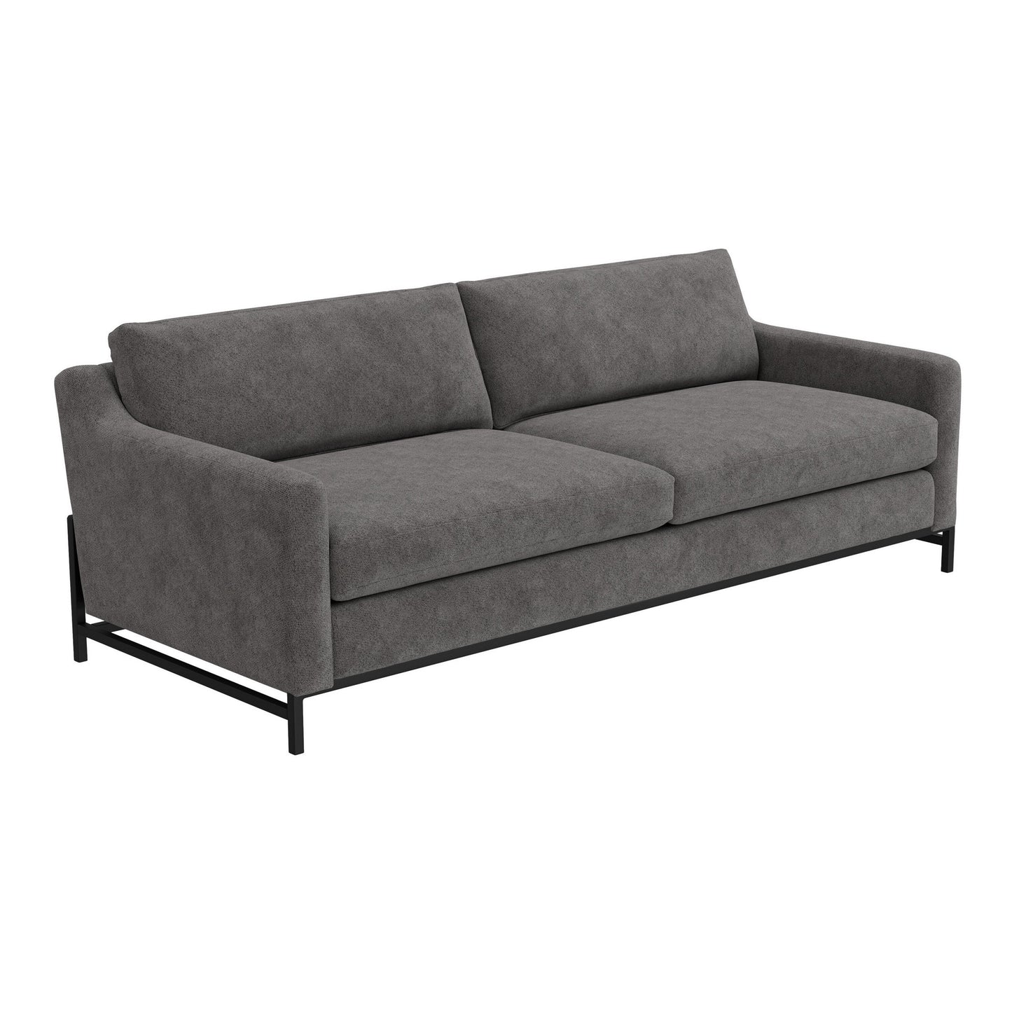 Canapé Raed, 2 coussins lombaires, 226 cm, bois massif, noir, polyester gris