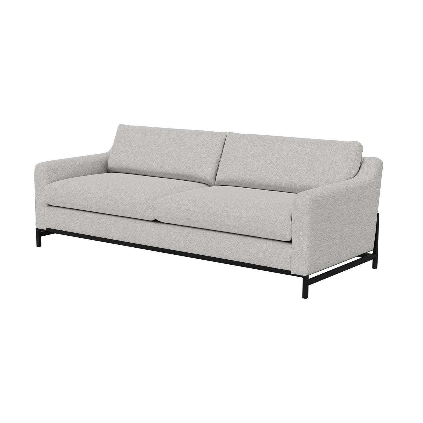 Canapé Raed, 2 coussins lombaires, 226 cm, bois massif, noir, polyester ivoire