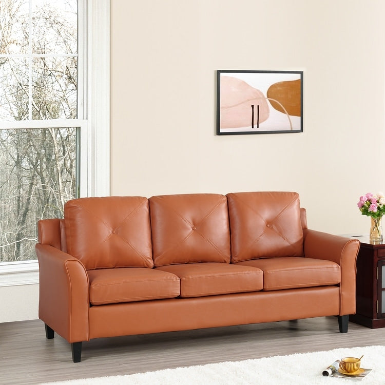 Canapé élégant combiné : canapé Chesterfield avec accoudoirs roulés et accoudoirs évasés capitonnés à boutons, canapé en microfibre pour petits espaces