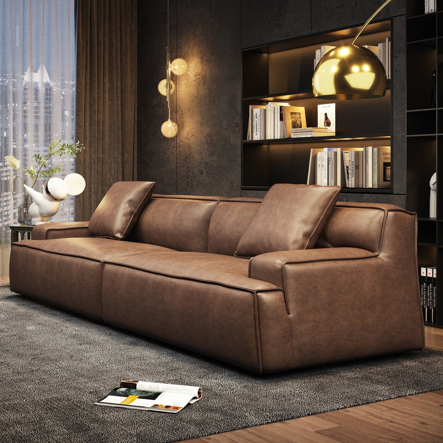 Canapé rembourré en cuir avec accoudoirs encastrés pour salon - 110,2 L - 110,2 x 28,35