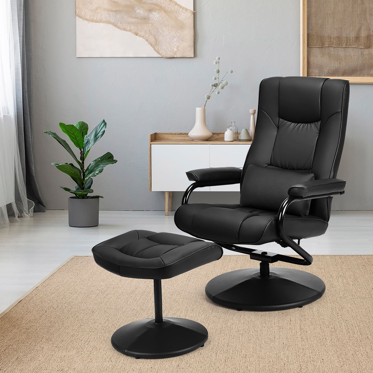 Fauteuil inclinable pivotant à 360 degrés en cuir PU avec repose-pieds