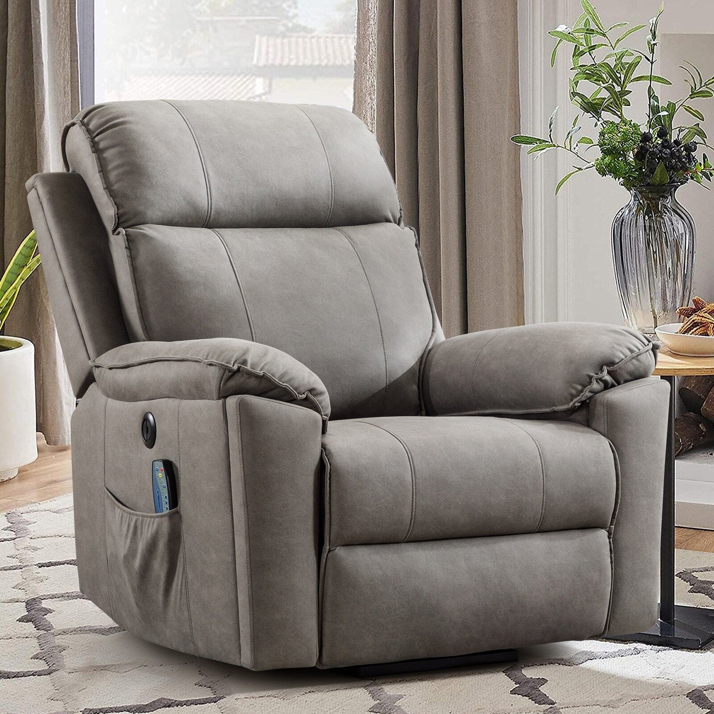 Fauteuil inclinable électrique avec relevage électrique et massage pour personnes âgées, avec poches latérales et porte-gobelet dissimulé