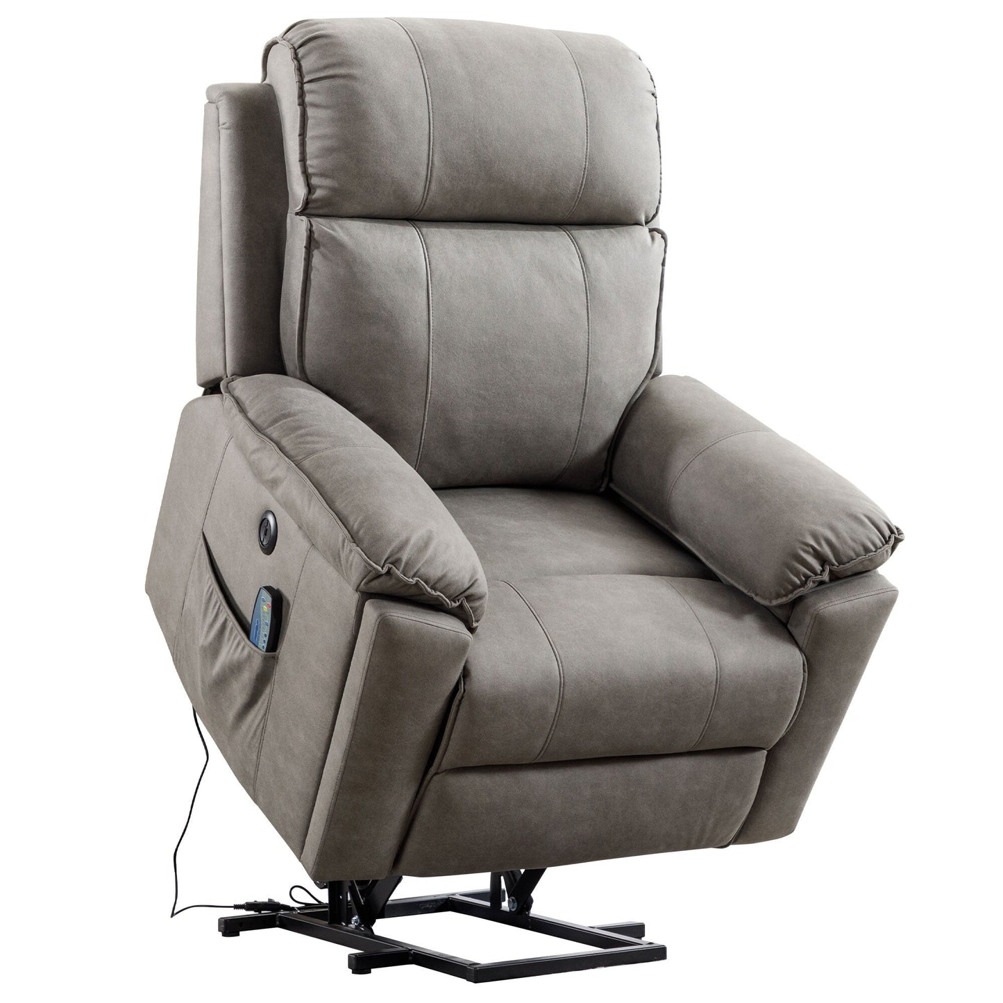 Fauteuil inclinable électrique avec relevage électrique et massage pour personnes âgées, avec poches latérales et porte-gobelet dissimulé