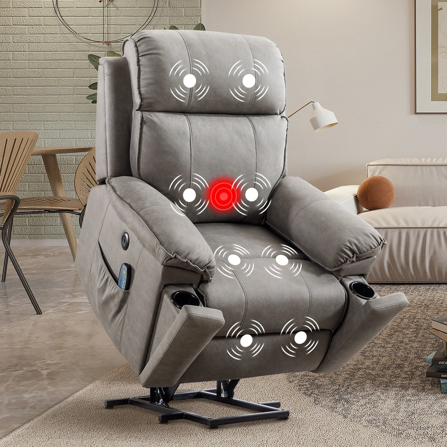 Fauteuil inclinable électrique avec relevage électrique et massage pour personnes âgées, avec poches latérales et porte-gobelet dissimulé