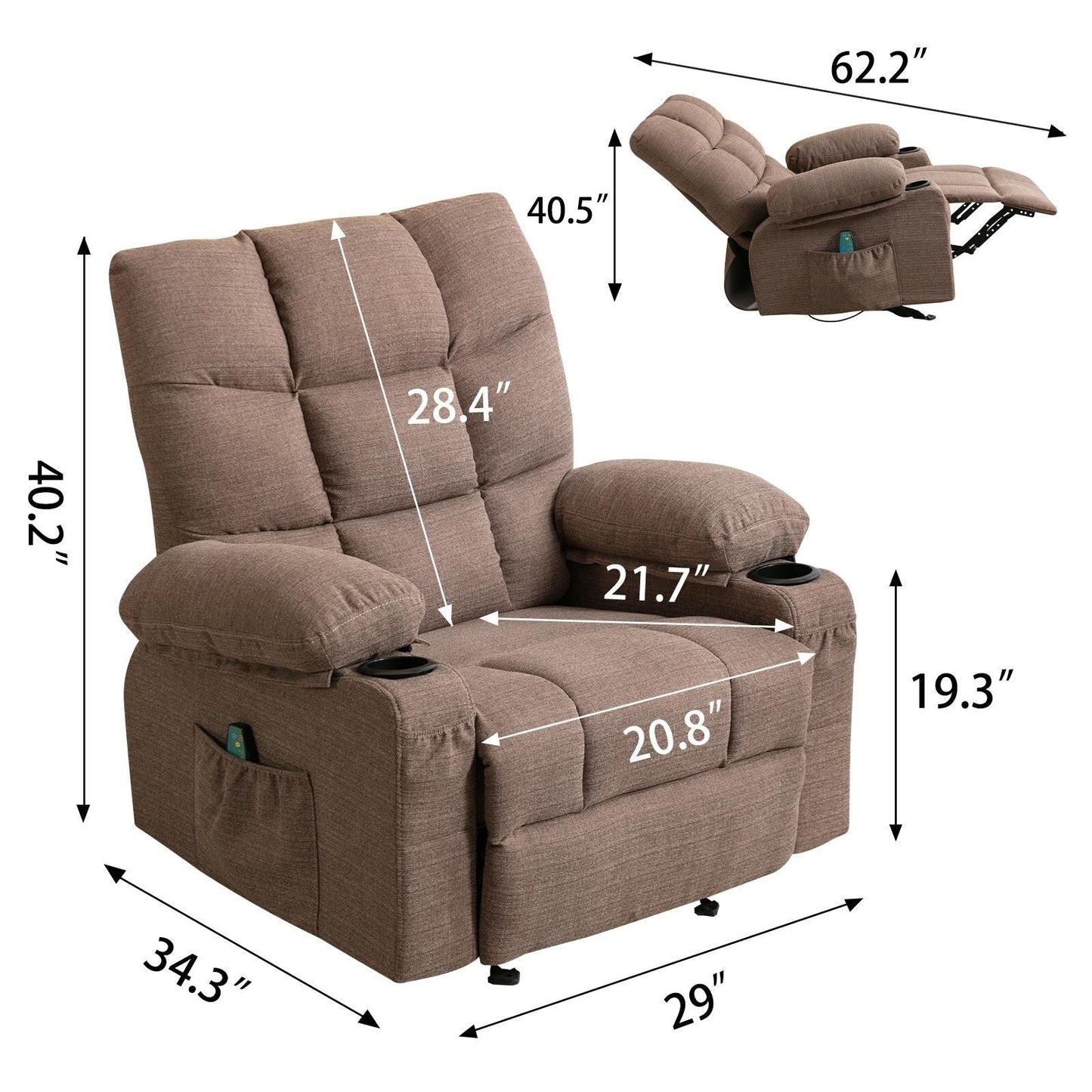 Fauteuil inclinable massant et chauffant avec USB