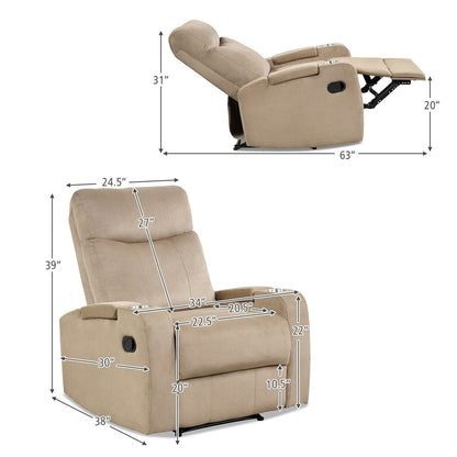 Fauteuil inclinable simple avec rangement pour accoudoirs et porte-gobelet pour salon