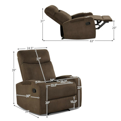 Fauteuil inclinable simple avec rangement pour accoudoirs et porte-gobelet pour salon