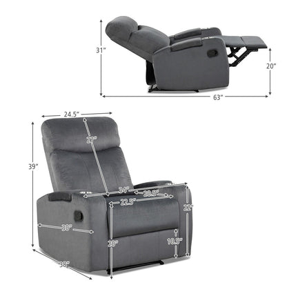 Fauteuil inclinable simple avec rangement pour accoudoirs et porte-gobelet pour salon
