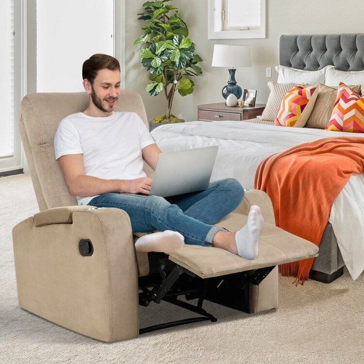 Fauteuil inclinable simple avec rangement pour accoudoirs et porte-gobelet pour salon
