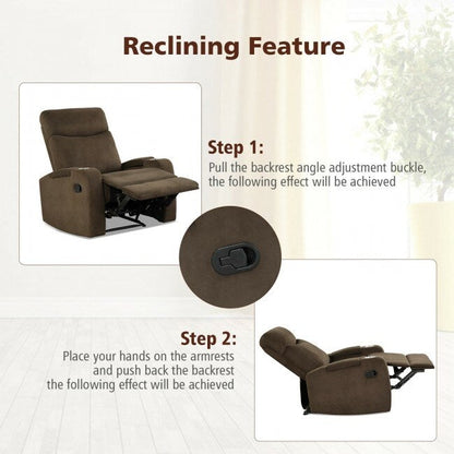 Fauteuil inclinable simple avec rangement pour accoudoirs et porte-gobelet pour salon