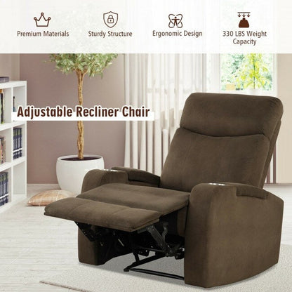 Fauteuil inclinable simple avec rangement pour accoudoirs et porte-gobelet pour salon