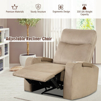Fauteuil inclinable simple avec rangement pour accoudoirs et porte-gobelet pour salon