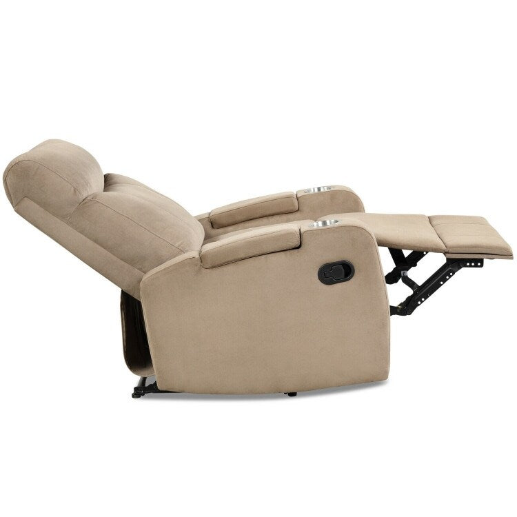 Fauteuil inclinable simple avec rangement pour accoudoirs et porte-gobelet pour salon