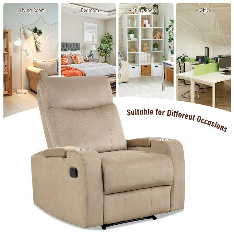 Fauteuil inclinable simple avec rangement pour accoudoirs et porte-gobelet pour salon