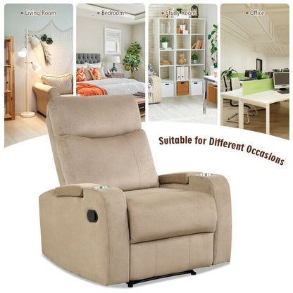 Fauteuil inclinable simple avec rangement pour accoudoirs et porte-gobelet pour salon
