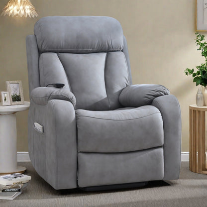Fauteuil inclinable à siège large avec coussins rembourrés, télécommande et poche latérale