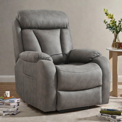 Fauteuil inclinable à siège large avec coussins rembourrés, télécommande et poche latérale