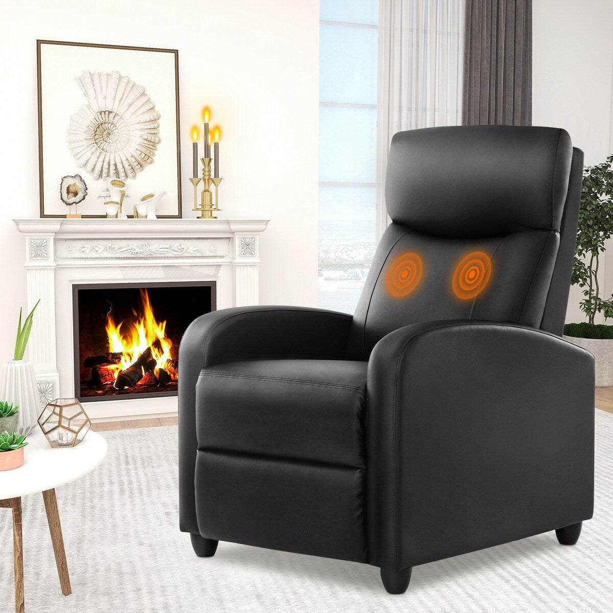 Fauteuil inclinable de salon en cuir synthétique avec massage et support lombaire