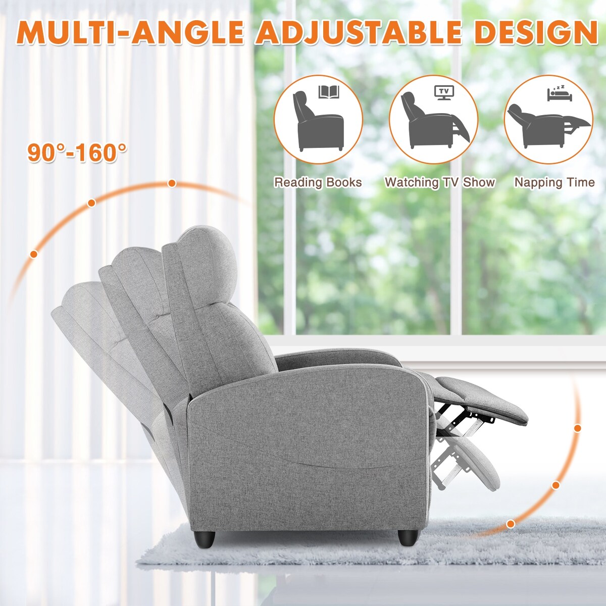 Fauteuil inclinable de salon en cuir synthétique avec massage et support lombaire