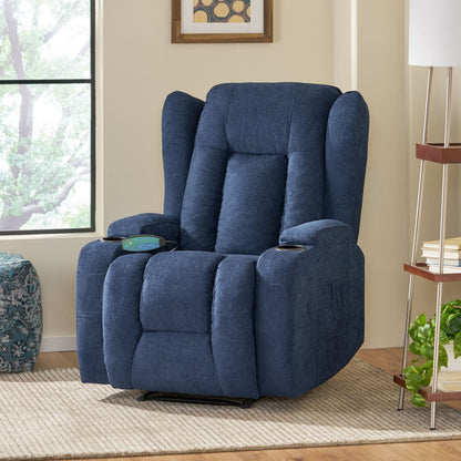 Fauteuil inclinable avec 5 modes de massage, chauffage et télécommande, deux porte-gobelets, inclinaison manuelle et poche de rangement latérale