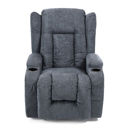 Fauteuil inclinable avec 5 modes de massage, chauffage et télécommande, deux porte-gobelets, inclinaison manuelle et poche de rangement latérale