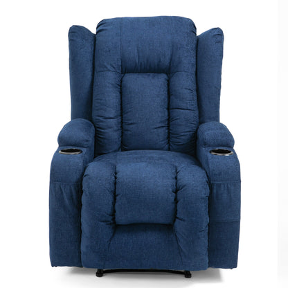 Fauteuil inclinable avec 5 modes de massage, chauffage et télécommande, deux porte-gobelets, inclinaison manuelle et poche de rangement latérale