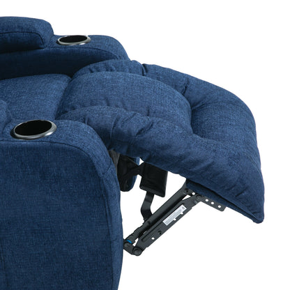 Fauteuil inclinable avec 5 modes de massage, chauffage et télécommande, deux porte-gobelets, inclinaison manuelle et poche de rangement latérale
