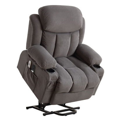 Fauteuil inclinable électrique chauffant et massant en tissu avec poche latérale, port de charge USB et télécommande