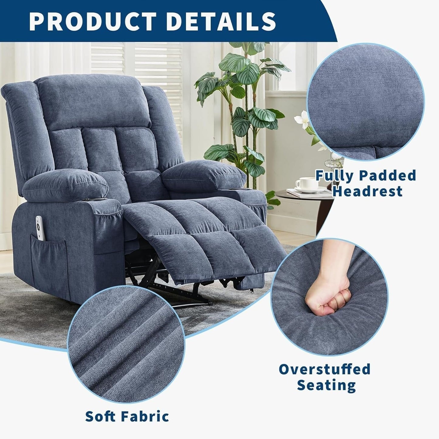 Fauteuil inclinable télécommandé avec chauffage et massage