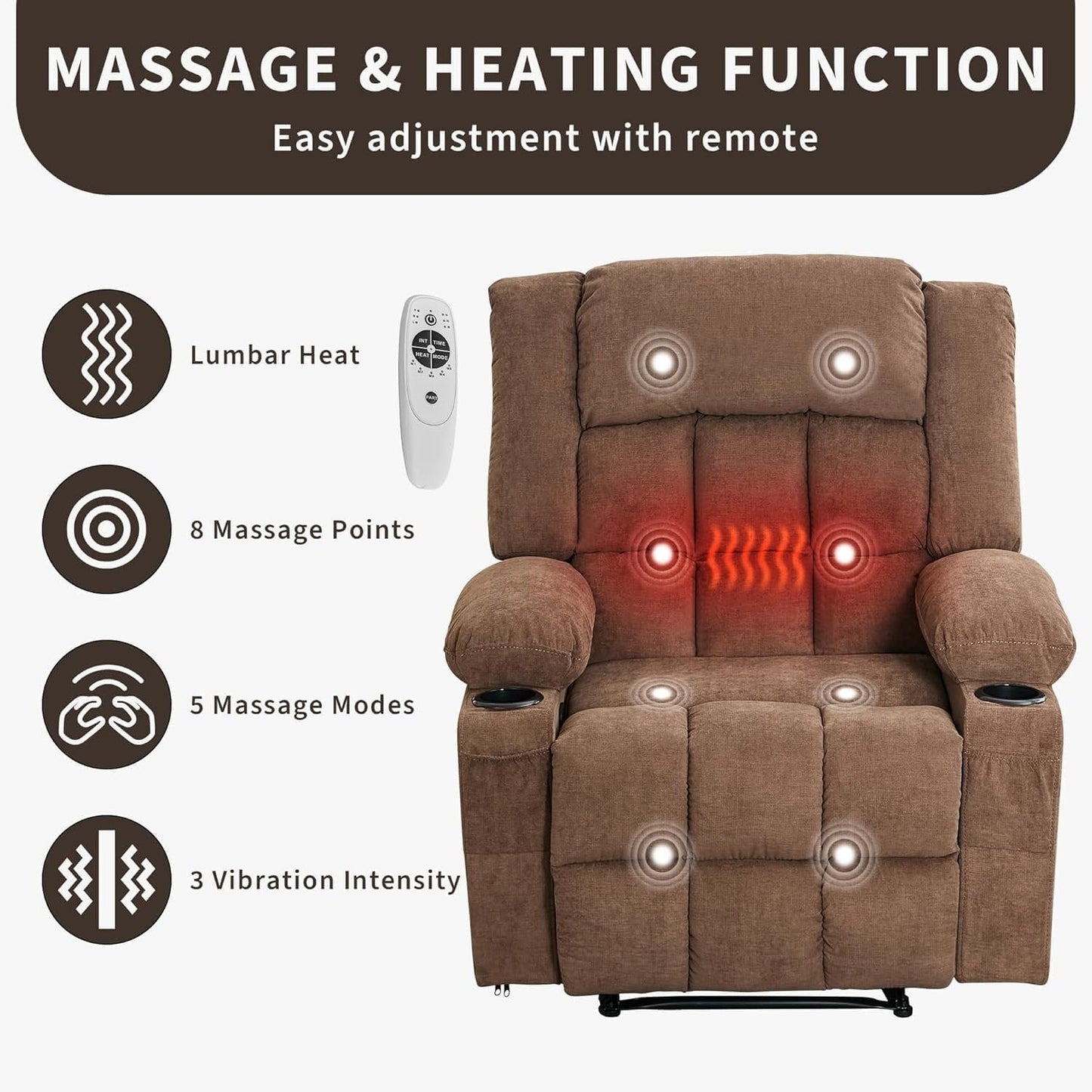 Fauteuil inclinable télécommandé avec chauffage et massage