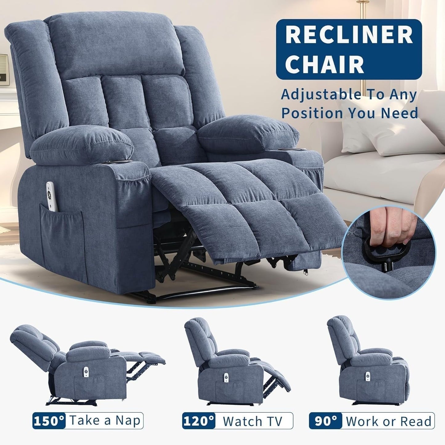 Fauteuil inclinable télécommandé avec chauffage et massage