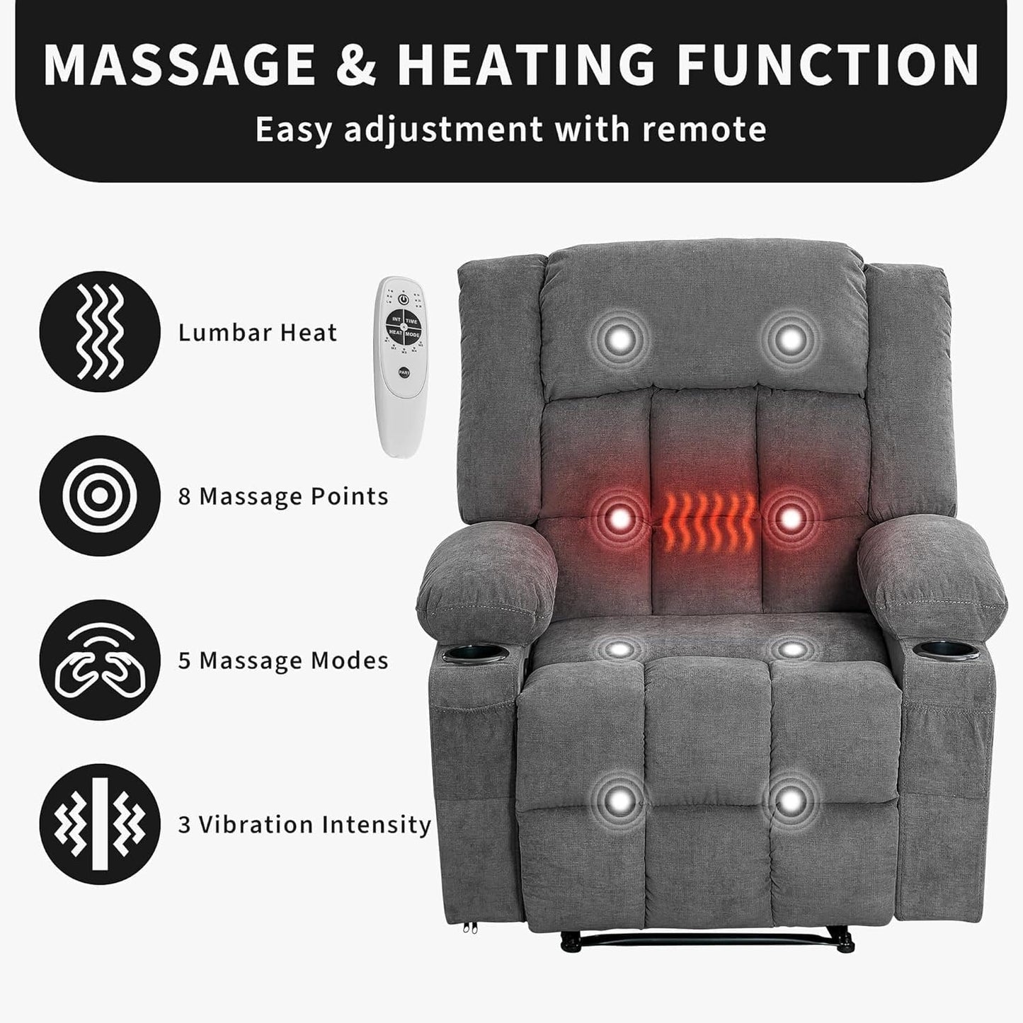 Fauteuil inclinable télécommandé avec chauffage et massage