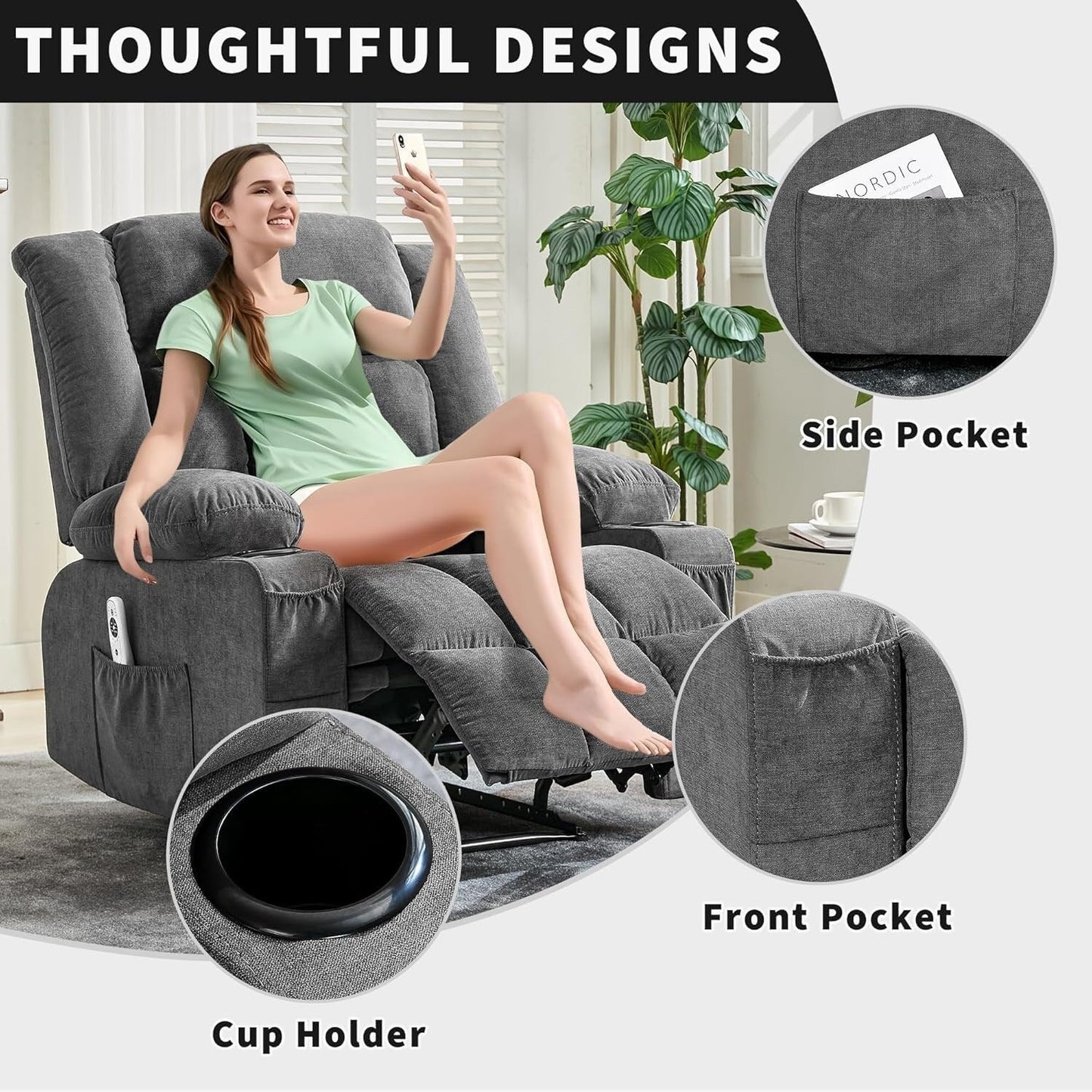 Fauteuil inclinable télécommandé avec chauffage et massage