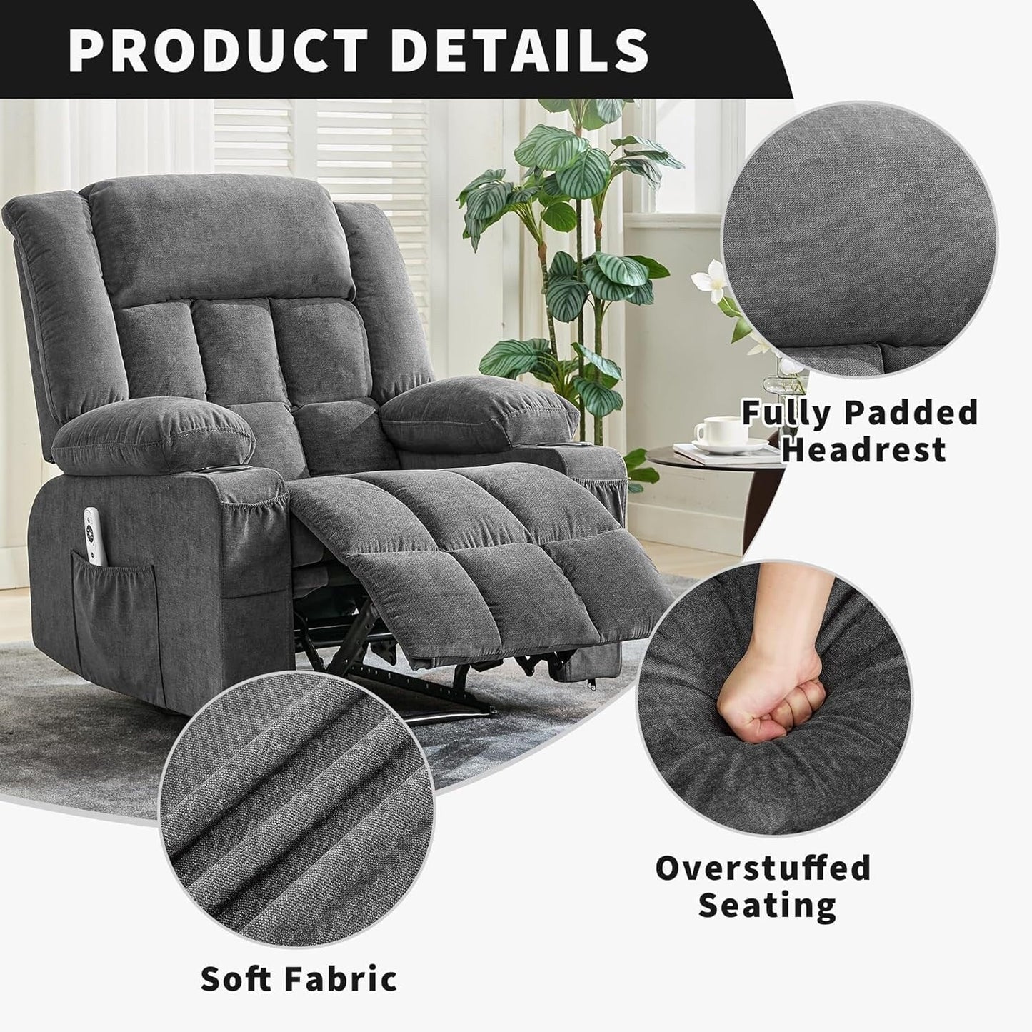 Fauteuil inclinable télécommandé avec chauffage et massage