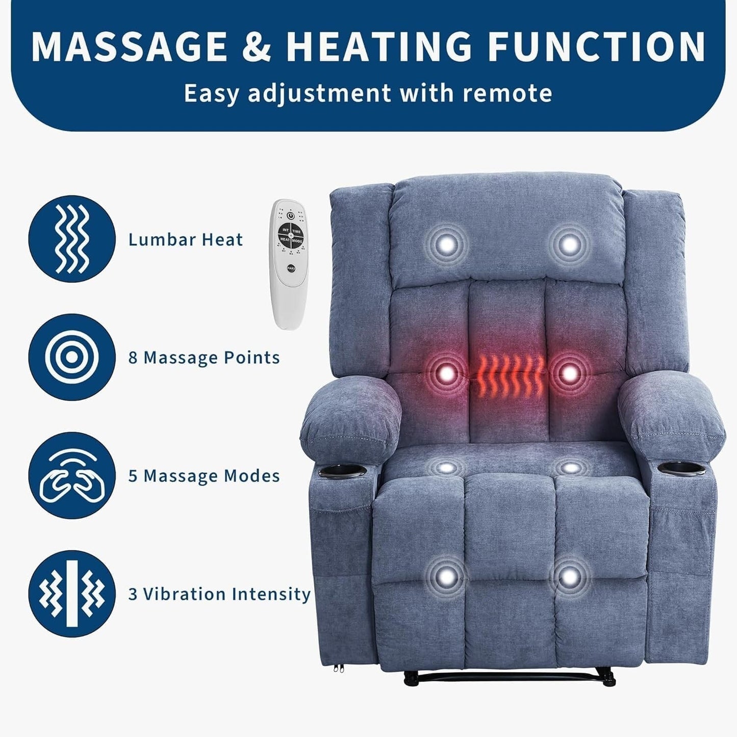 Fauteuil inclinable télécommandé avec chauffage et massage