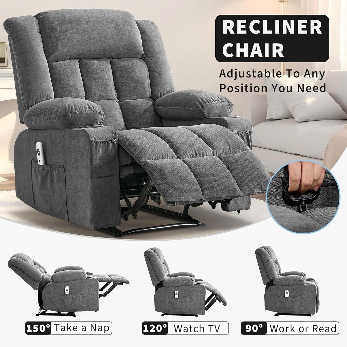 Fauteuil inclinable télécommandé avec chauffage et massage