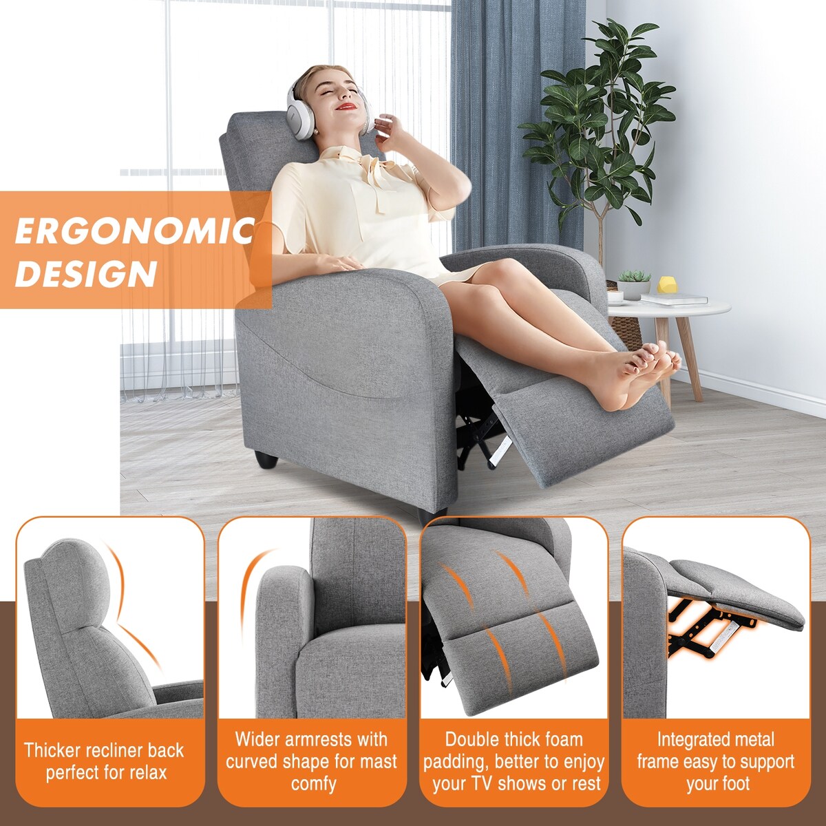 Fauteuil inclinable avec support lombaire pour salon
