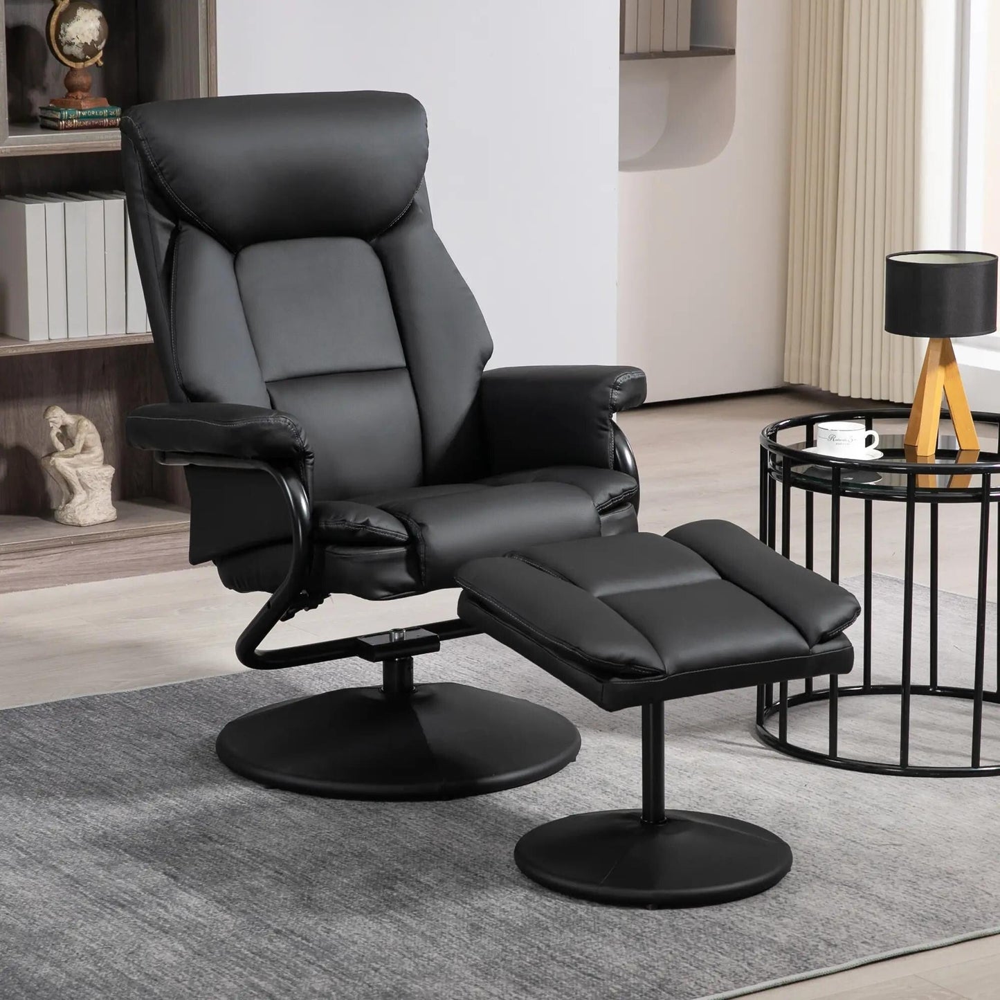 Fauteuil inclinable avec ottoman pivotant, similicuir