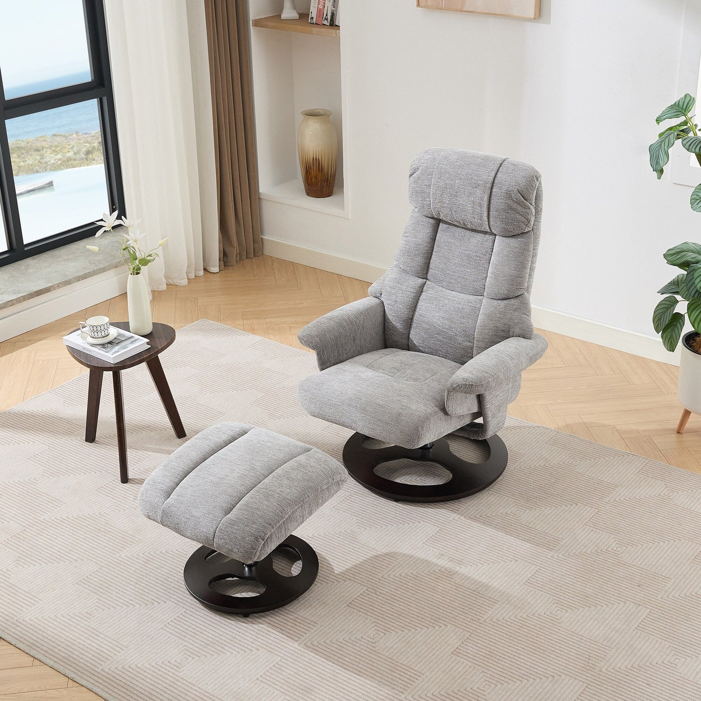 Fauteuil inclinable avec repose-pieds, fauteuil de salon pivotant à 360° moderne avec repose-pieds, tissu chenille, massage par vibrations à 5 points