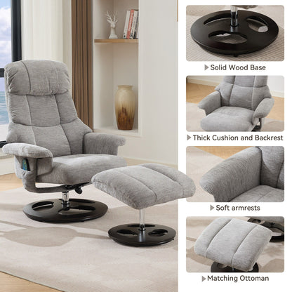 Fauteuil inclinable avec repose-pieds, fauteuil de salon pivotant à 360° moderne avec repose-pieds, tissu chenille, massage par vibrations à 5 points
