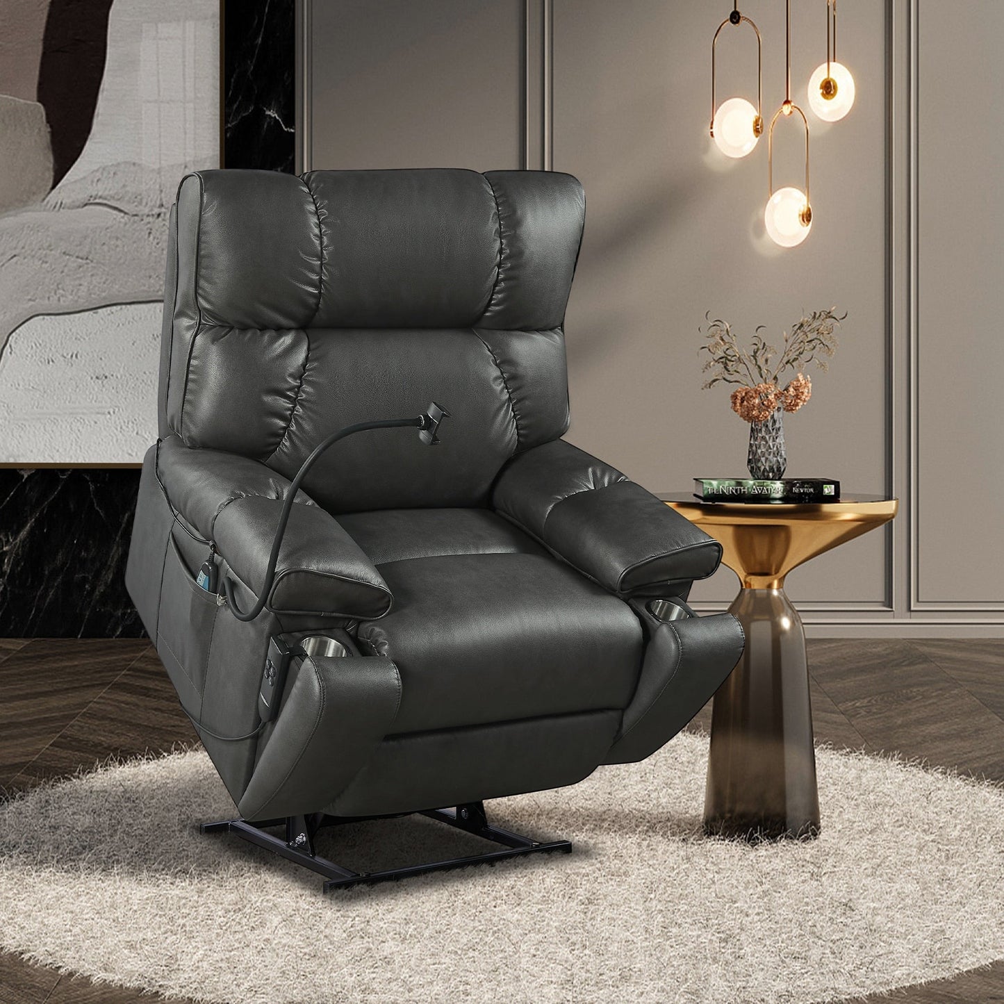 Fauteuil inclinable avec support de téléphone, fauteuil inclinable électrique avec 2 moteurs, massage et chaleur pour personnes âgées, 3 positions, 2 S