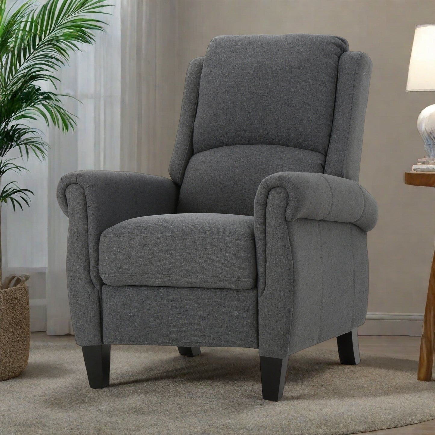 Fauteuil inclinable avec mécanisme de poussée et revêtement anthracite - Pièce d'appoint de salon moderne avec tissu facile d'entretien