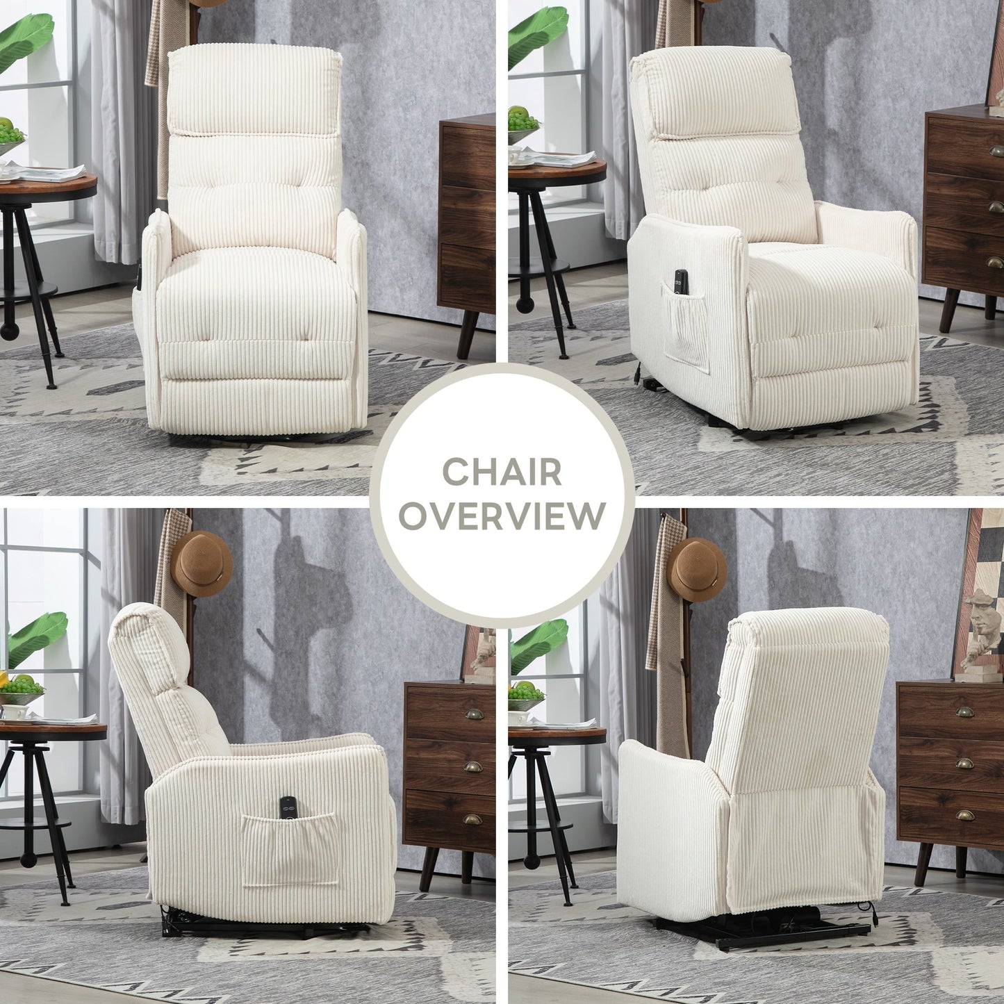 Fauteuil inclinable électrique pour adultes, avec coussin de siège à ressorts ensachés et poche latérale