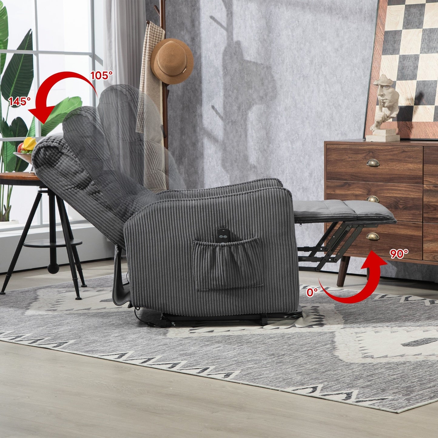 Fauteuil inclinable électrique pour adultes, avec coussin de siège à ressorts ensachés et poche latérale