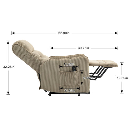 Fauteuil inclinable électrique pour adultes, avec coussin de siège à ressorts ensachés et poche latérale